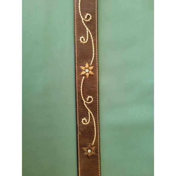 Nocona Western Boho Rhinestone Floral Leather Belt Brown Embroidered Women\'s M main image 9